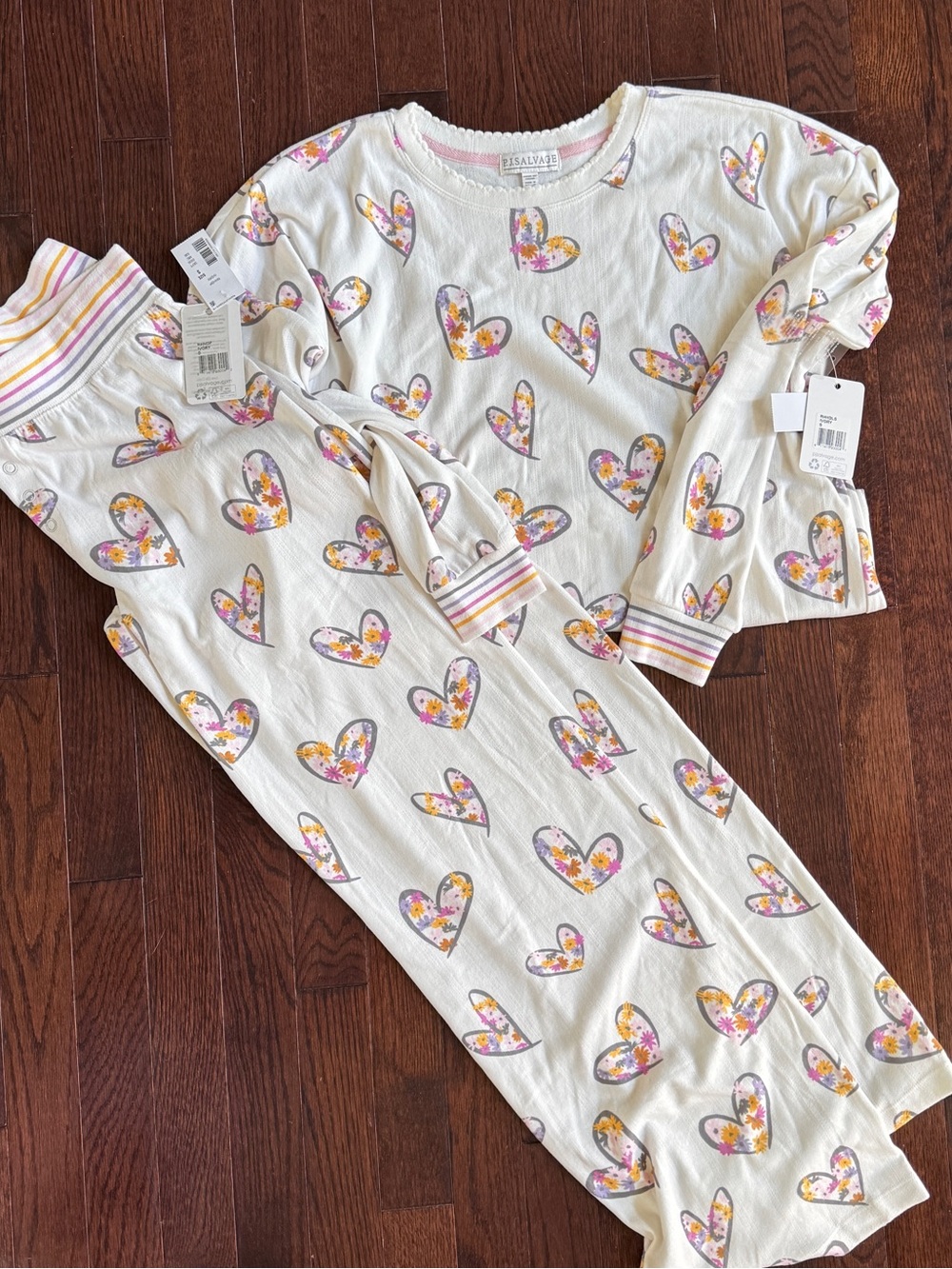 🆕 PJ Salvage Cream Heart-Print Pajama Set with Pastel Stripes